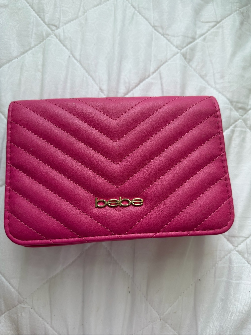 bebe Hot Pink Quilted Crossbody with Gold Logo